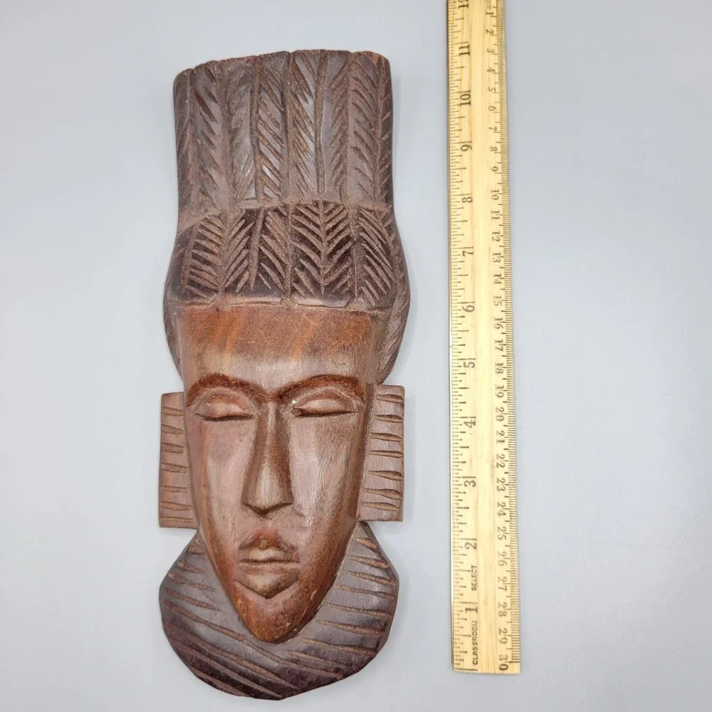 Vintage African Mask Hand Carving Wood Tribal Wall Hanging Home Decor 10.5